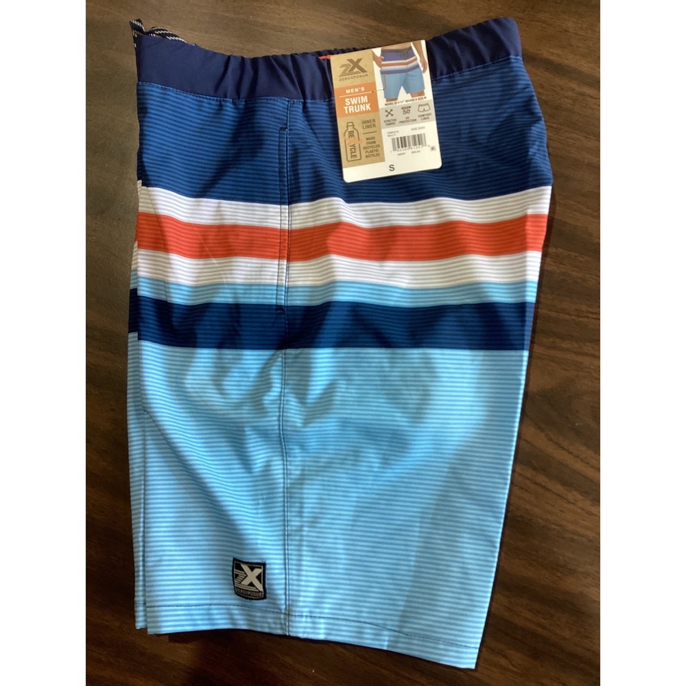 ZeroXposur Mens Swim Trunks Blue Striped Recycled UPF 50+ Size Small E88041S NWT